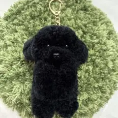 ＊うるうるトイプードル　毛糸キーホルダー＊ぬいぐるみマスコット　ブラック　黒　犬