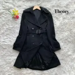 【美品】Theory カシミヤ100 ダブルチェスター ベルテッド ブラック S
