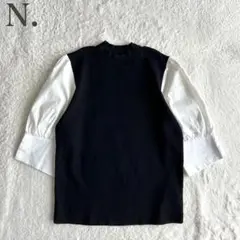 ナチュラルビューティベーシック 美品 総針 ハイネックドッキングニットブラウス