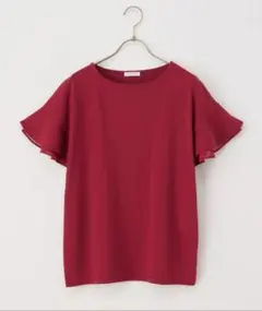 新品赤 フリル袖 TシャツLL