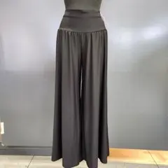 【新品】ハイウエスト ワイドパンツ ギャザー黒 ダンスレッスンMサイズ