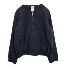 テチチ ノーカラージャケット ジャンパー ジップアップ M ネイビー