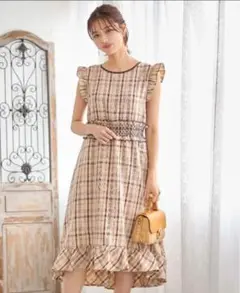【最終価格】tocco closet★ウエストシャーリングチェック柄ワンピース