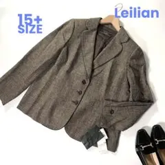 美品 Leilian リネン混パイピングジャケット 3158 秋