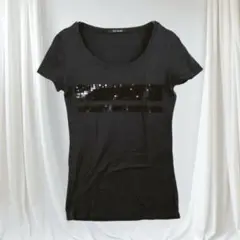 ルスーク スパンコールTシャツ 黒 38サイズ カットソー カジュアル キレイめ
