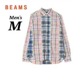 【ビームス】メンズ 長袖シャツ チェック コットン ピンク M