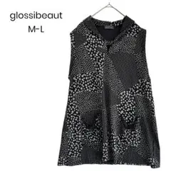 【glossibeaut】花柄モノクロ ノースリーブチュニックM-L a0356