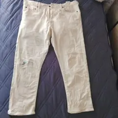 ホワイトデニムダメージパンツ 七分丈W34