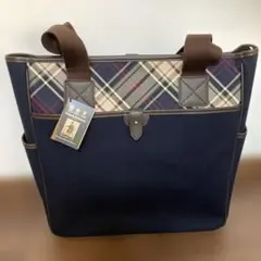 ネイビーチェック柄トートバッグ