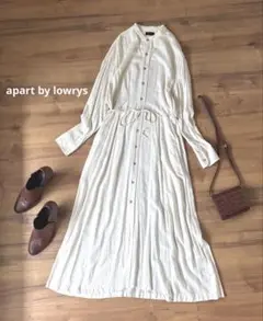 apart by lowrys バンドカラーマキシシャツワンピース　麻　レーヨン
