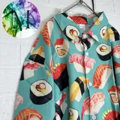新品　未使用　寿司　オープンカラー　シャツ　メンズ　総柄　魚　巻き寿司　いくら