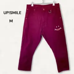 アップスマイル クロップドパンツ スマイル刺繍 ワインレッド エンジ M