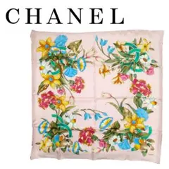 CHANEL フラワー 花柄 ピンク シルク スカーフ 大判 ココマーク