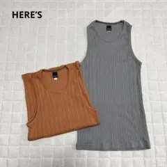 【ヒアーズ】タンクトップ　ノースリーブ　メンズ　ストライプ　グレー　オレンジ　M