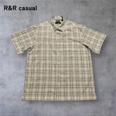 【244】R&R casual半袖フルオープンポリシャツ灰色グレー×チェックL