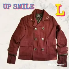 UP SMILE ウール混 Pコート 指通しあり ワインカラー L