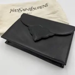 極美品 イヴ・サンローラン クラッチバッグ YSLロゴ サフィアーノレザー 黒