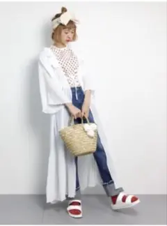 【美品】mysticプリーツ衿フリルガウン　ロングカーディガン　ホワイト