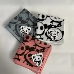 パンダデザインタオル ハンカチ 3枚セット 綿100% ホワイト ピンク ブルー