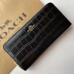 COACH コーチ 長財布 ブラック クロコ 海外限定 黒