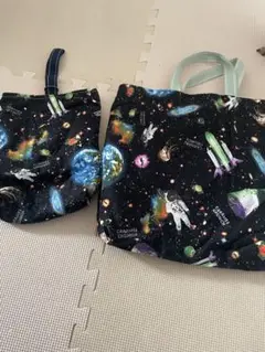 宇宙・恐竜デザイン手提げバッグセット