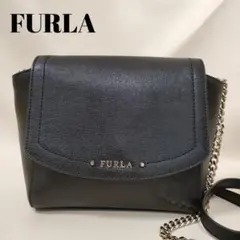 FURLA/フルラ サフィアーノレザー ブラック黒 チェーンショルダーバッグ
