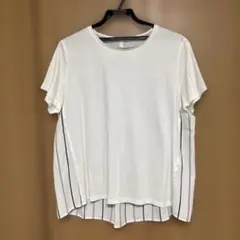【23区 大きいサイズ】ストライプ柄 半袖Tシャツ ホワイト 44