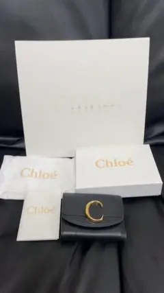 Chloe 三つ折り財布 クロエC バイカラー 黒 ベージュ 牛革 箱