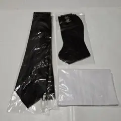紳士葬祭用正絹黒のネクタイと靴下白ハンカチ3点セット