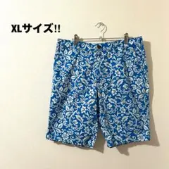 ハーフパンツ アロハ ハワイアン 旅行 XL 大きいサイズ ブルー ハイビスカス