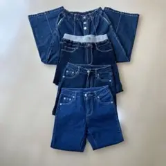 150㎝ダークブルーワイドパンツ１本 XSデニムパンツ3本の4点セット