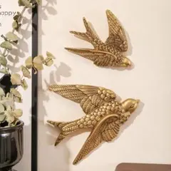 立体ウォールアート ２羽セット つばめ 小鳥 インテリア 壁掛け ゴールド