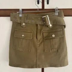 オリーブグリーン ミニスカート ベルト付き