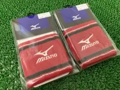 ☆新品・未使用☆ミズノMIZUNO/リストバンド/レッド/2枚セット/刺繍ロゴ入