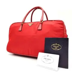 美品 カード付き PRADA ハンドバック 赤 三角プレート ナイロン 肩掛け