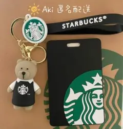 黒new匿名配送 べアリスタ キーホルダー ストラップ 定期入れ スタバ