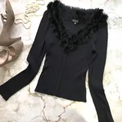 A1921 エポカ レース編みニット vネック レッキスファー 黒 スリム