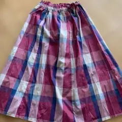 赤と青のチェック柄 フレアロングスカート Lサイズ
