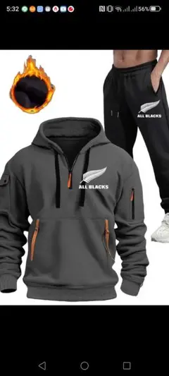 ALL BLACKS グレー フード付きジャケット セットXLサイズ