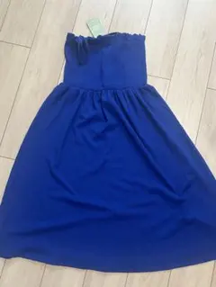 ノースリーブ フレアスカート ロングワンピース 青