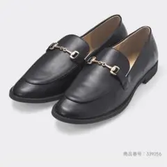黒レザー ローファー ゴールド金具付き　gu