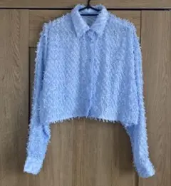 LAKOLE フリンジクロップドシャツ　ライトブルー　S
