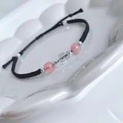 ハンドメイド　マクラメ編みブレスレット　天然石　クォーツ　水晶　黒　ミサンガ