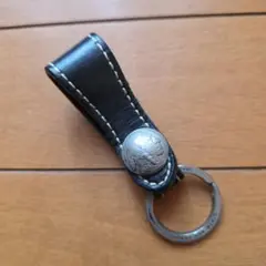 黒レザーキーホルダー スナップボタン付き