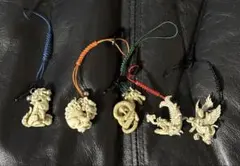 海洋堂　カプセルQ 神獣根付　5種類　コンプリートセット　Qペグ付き