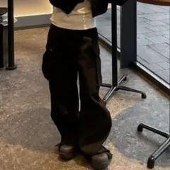 ワイド カーゴパンツ 韓国ストリート マルチポケット y2k