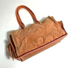 LOEWE ロエベ スエード 王冠 ロゴステッチ レザー トートバッグ ピンク