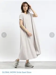 【グローバルワーク】　ワッフルワンピース　M アイボリー