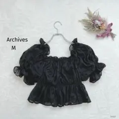 アルシーヴ|花柄シフォントップス オフショル パフスリーブ ブラックM