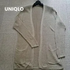 UNIQLOイエロー系 ノーカラーサマーニットカーディガン、麻、レーヨン